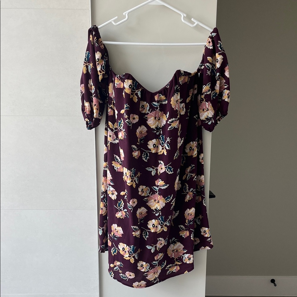 Miami Floral Off-Shoulder Mini Dress - Purple and Pink